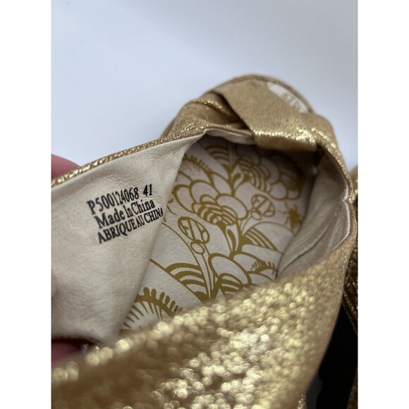 Fly London Yakin Wedge Sandals Gold Glitter Leather Peep Toe Shoes Size: 41 / 10 - Picture 5 of 9